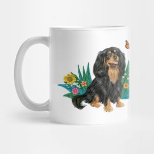 A Butterfly with a Black and Tan Cavalier King Charles Spaniel Mug